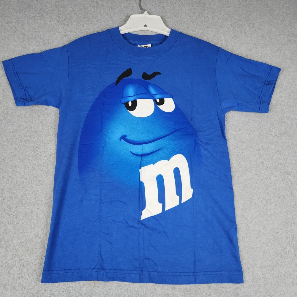 M&M's T-Shirt Unisex Small Blue Big Face Character Graphic Cotton Short Sleeve
